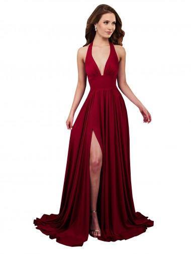 Shop Burgundy Sleeveless V-Neck A-Line Spandex Sexy Evening Dress Canada